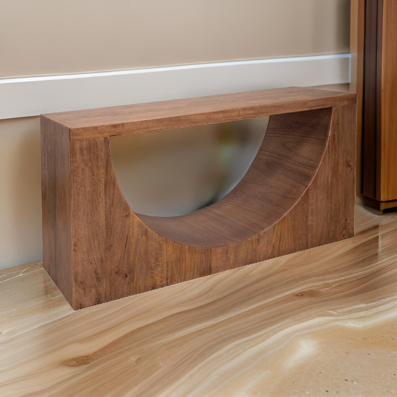 Okai Sofa Table, Industrial Arch Cutout, Rectangular Brown Solid Mango Wood