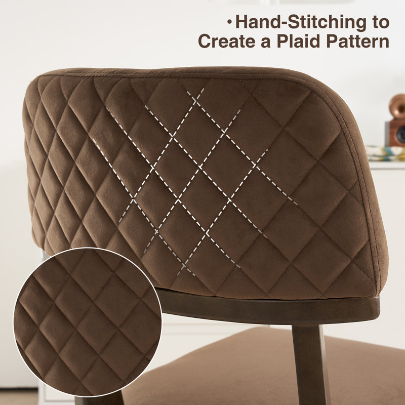 Modern Upholstered Solid Wood Dining Chair With Arms, Brown Velvet