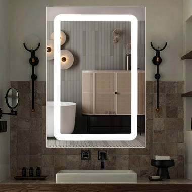 LED Black Framed Bathroom Vanity Mirror, Illuminated Dimmable Anti Fog Makeup Mirror, 3 Color Light Orren Ellis Size: 40 x 32