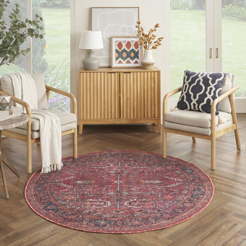 Machine Washable Oriental Red Area Rug, Round 7'10"
