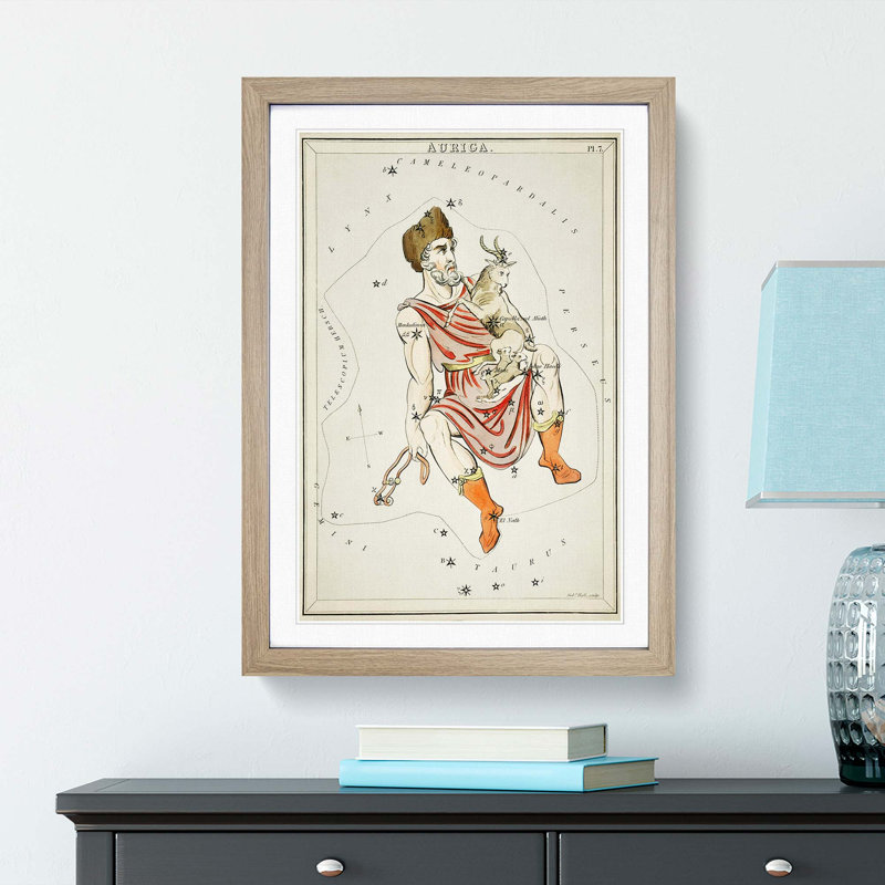 Astronomical Chart Of The Auriga Constellation - Single Picture Frame Painting, Oak, 45cm H x 33cm W x 2cm D