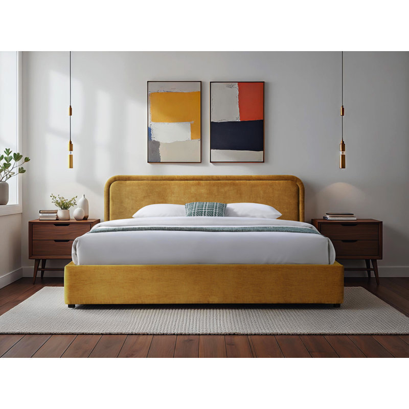 Condie Upholstered Platform Bed, King, Blue
