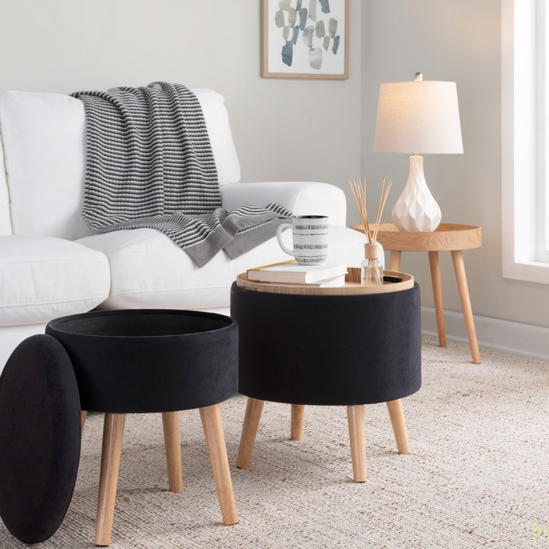 Repose-pieds avec rangement Tabouret Tray, Noir