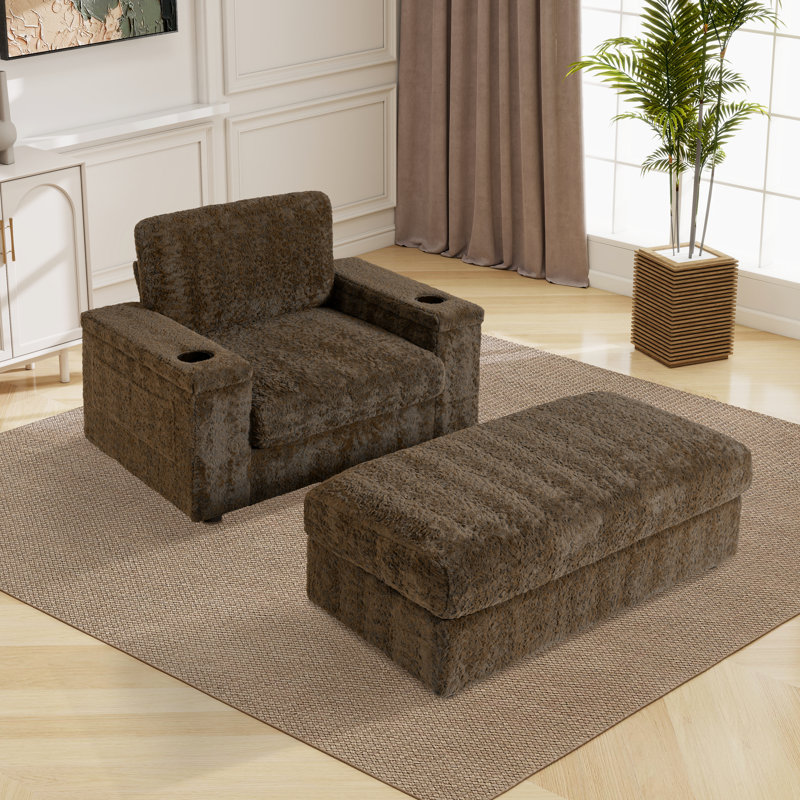 Chaise longue rembourrée l 41,98 po avec porte-gobelets, Polyester brun