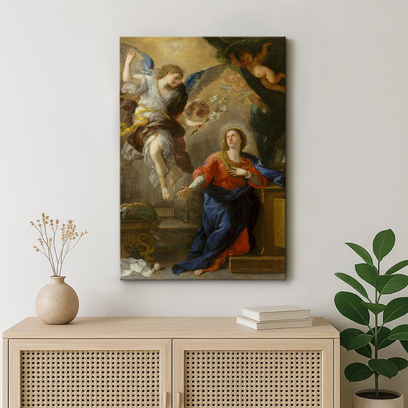 Illustration de l'Annonce avec ange et Madone, images de scène sacrée baroque, impression sur toile encadrée, Toile tendue