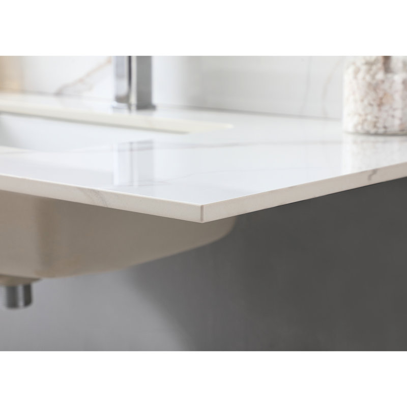 Dessus de meuble-lavabo en pierre frittée 43 x 22 avec lavabo en céramique et matériau de texture exquise