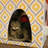 Meow Yellow Cardboard Cat House with Replaceable Scratcher