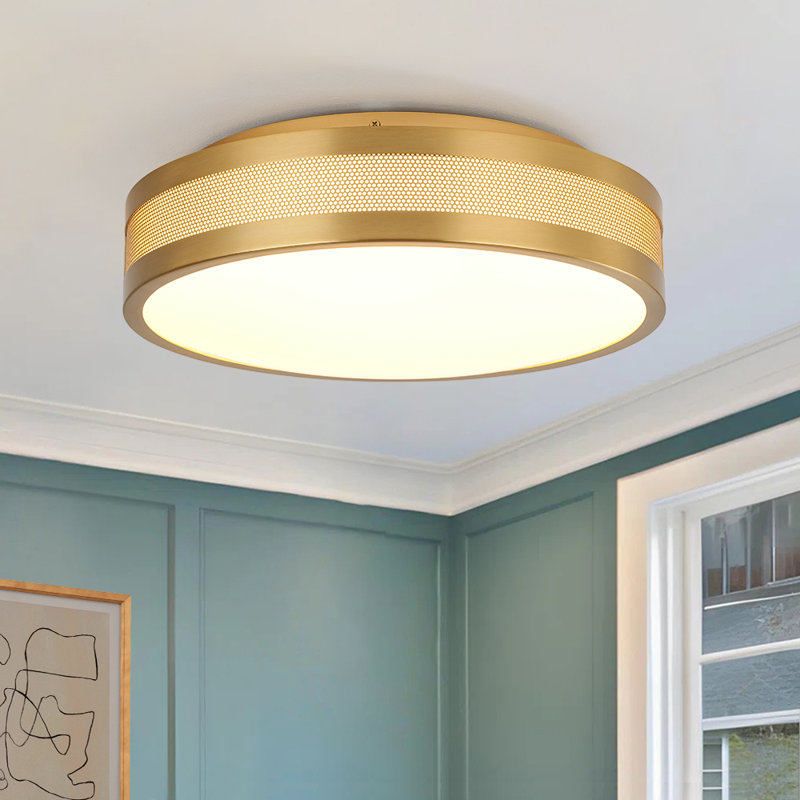 Dimmable Led Glass Flush Mount, Brushed Brass