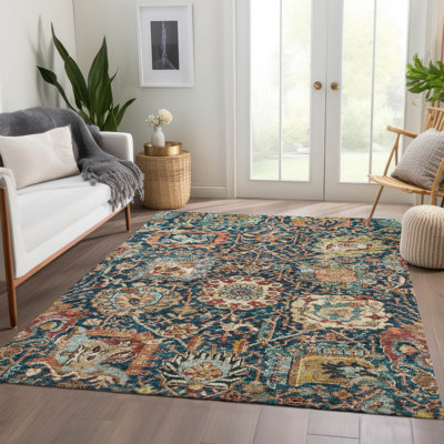 Tapis bleu marine intérieur / extérieur lavable à la machine Chayden ACN1101