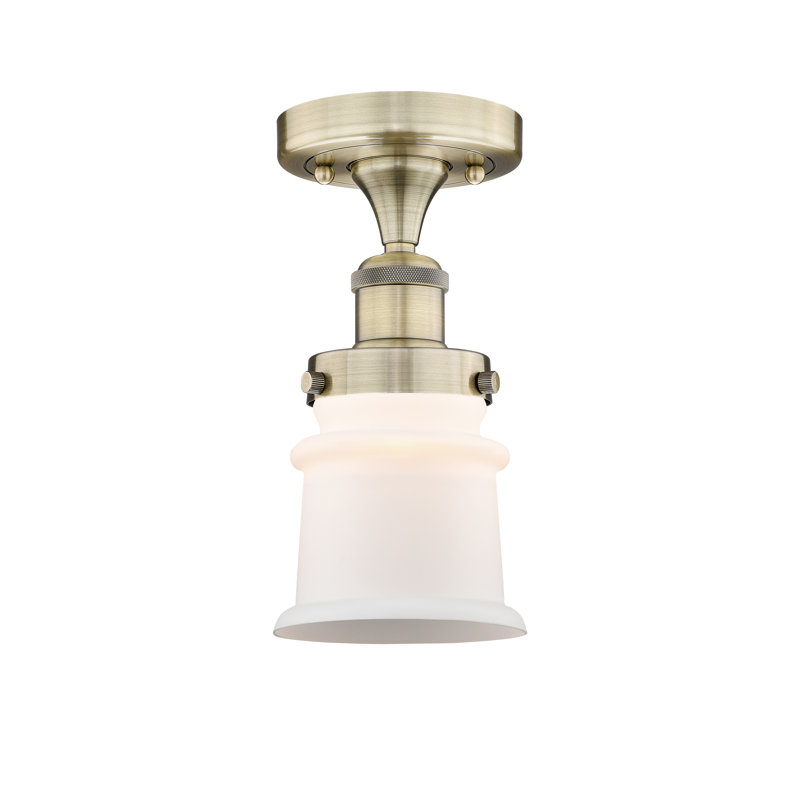 Alvi Glass Semi Flush Mount, Matte White, Antique Brass