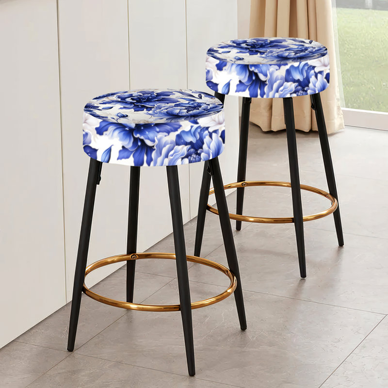 Cobalt Blue Damask Victorian Pattern - Floral Bar Stools Set Of 2