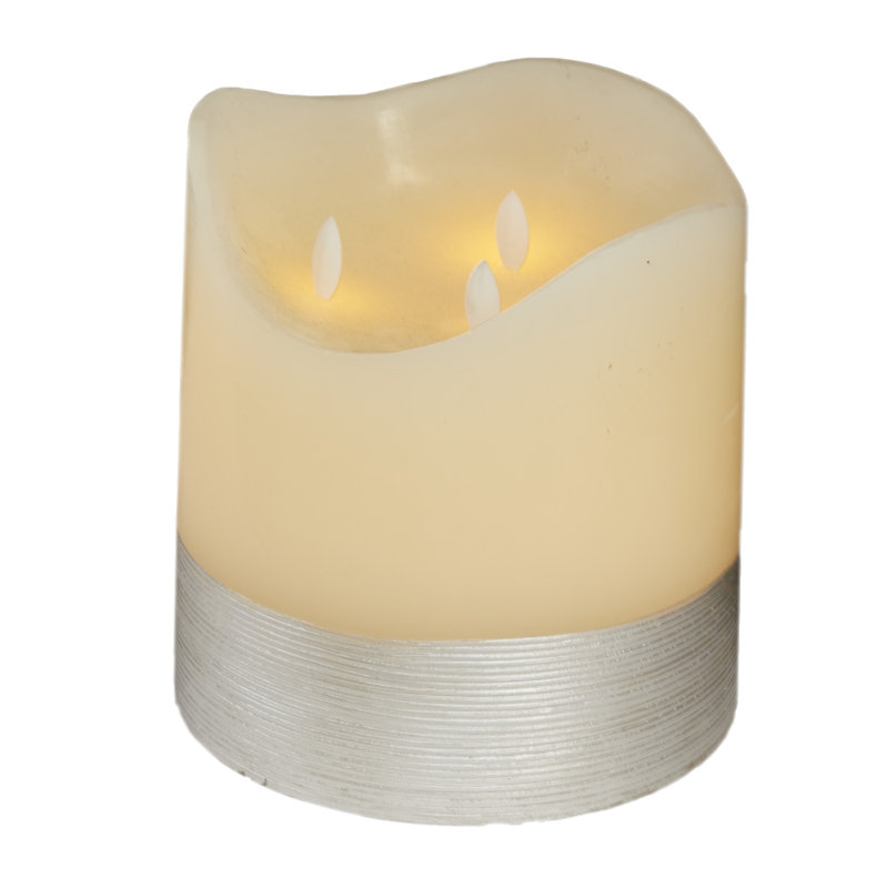 Bougie sans flamme traditionnelle sans parfum, H 6 po x l 6 po x P 6 po, Argent