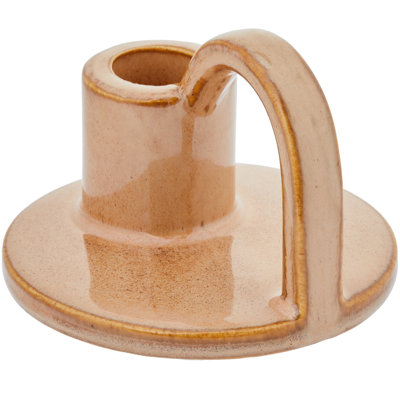 Elise Petite Ceramic Taper Candle Holder Set of 2, Decorative Tabletop Candleholders, Tan