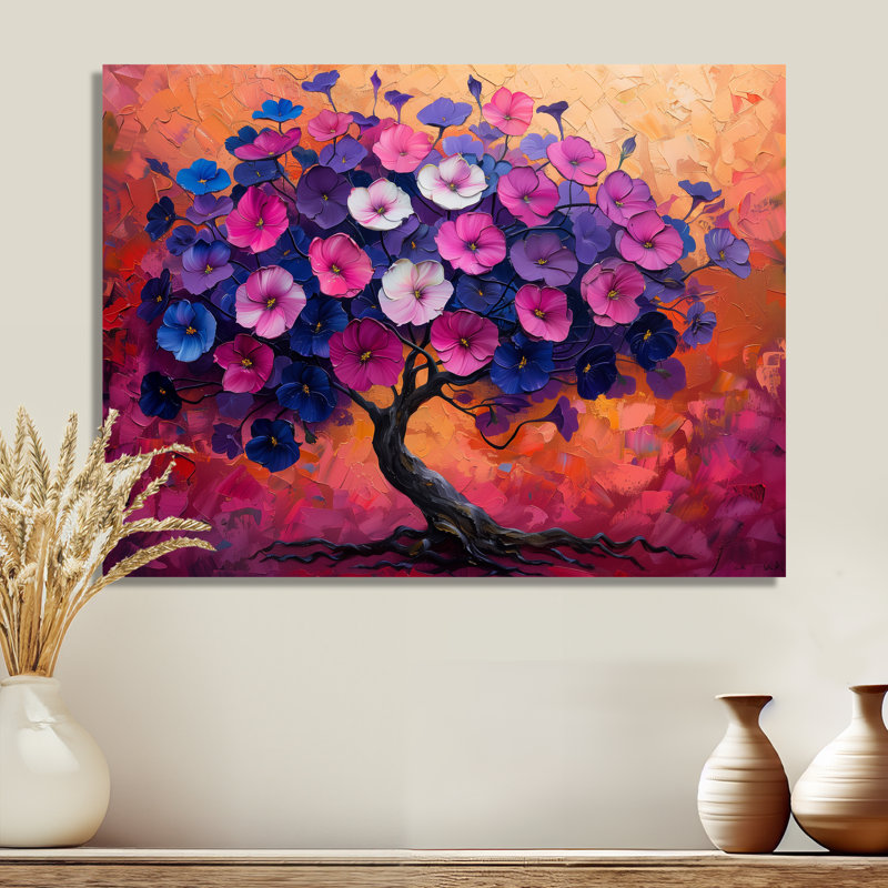 «Rose White Vibrant Morning Glory Tree II - Morning Glory», reproduction d'art murale, Sans cadre, métal, H 30 po x l 40 po