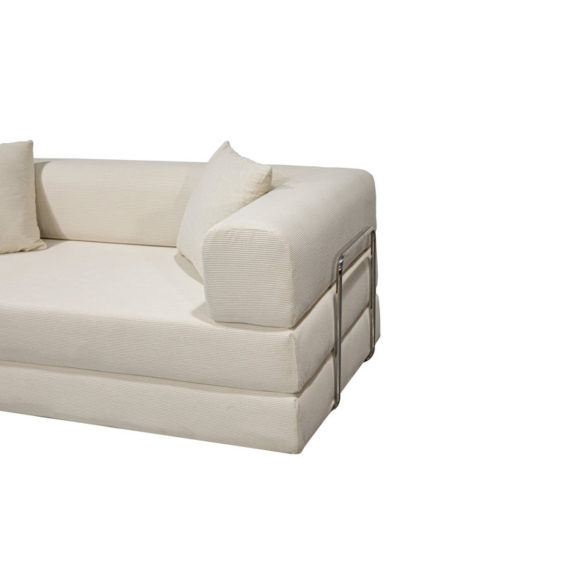 Lit double multifonctionnel en velours côtelé beige, éponge haute élasticité, velours à fines rayures, 2 sièges pour l'espace de vie principal, deux coussins moelleux