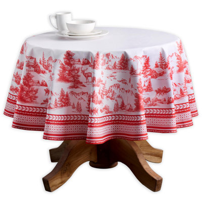 Maison d' Hermine Table Cloth Round Table 100% Cotton 63 Inches Fall Tablecloth Reusable Everyday Use for Thanksgiving Christmas Decorations Dining Farmhouse Party (Winter Jouy)