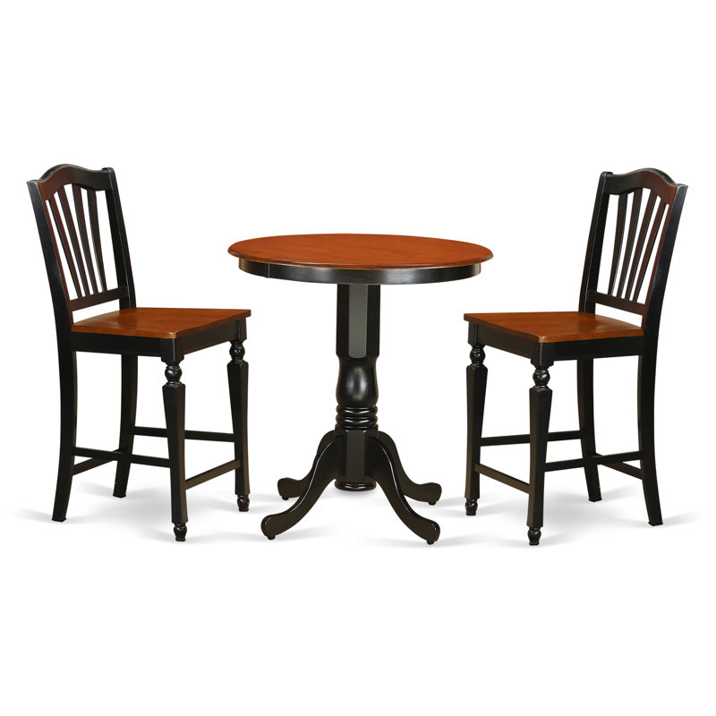 Ensemble de comptoir de cuisine 3 pièces pour petits espaces comprenant une table de salle à manger ronde avec piédestal et 2 chaises, noir et cerise