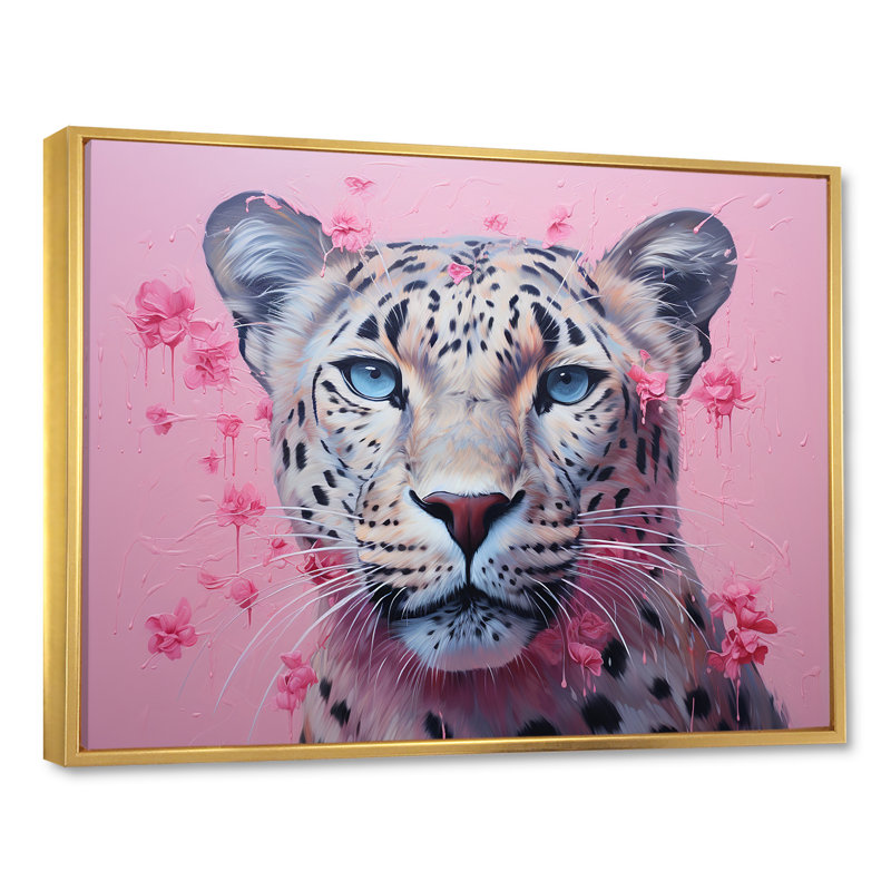 «Whimsical Leopard Prowl» sur impression sur toile, Cadre flottant doré, H 24 po x l 32 po x P 1 po