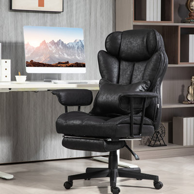Adjustable Office Chair With 3 Lumbar Heat Levels, Vibration, Foot Rest, Microfiber, Black, Reclining Back For Relaxation Levels And Vibration Massage, Added Support