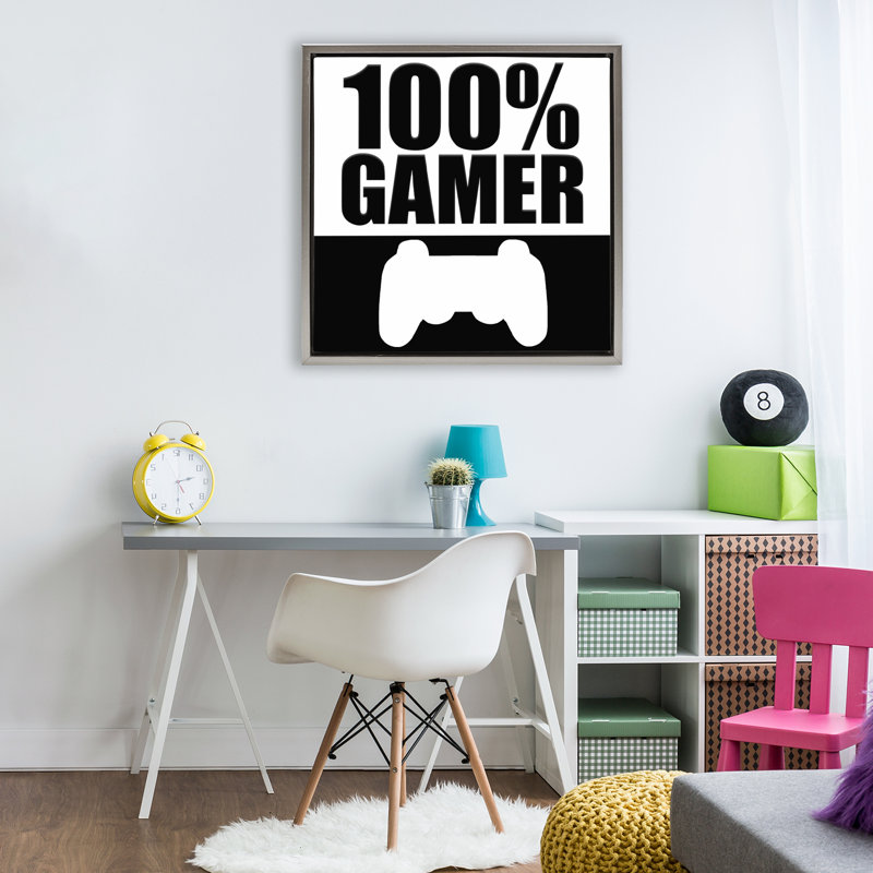Cadre flottant 100% Gamer, design par Kim Allen, H 25 po x l 25 po, Cadre flottant gris lustré