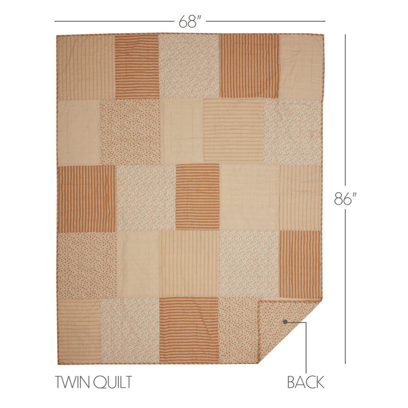Golden Striped and Floral Reversible Twin Cotton Quilt