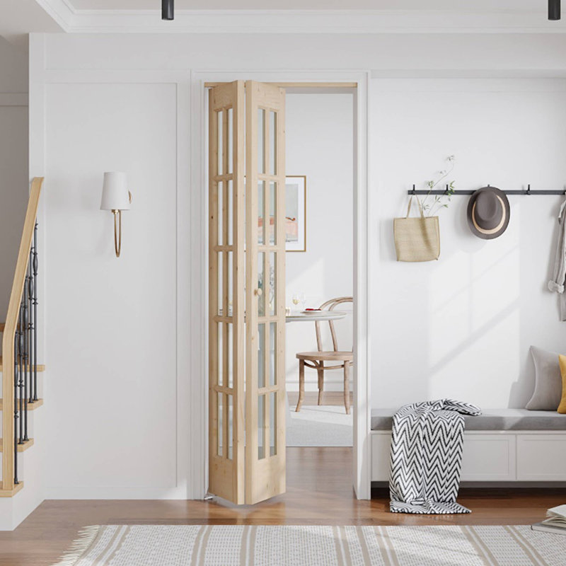 Porte pliante en verre et en bois massif avec quincaillerie d'installation, 48 po x 80 po
