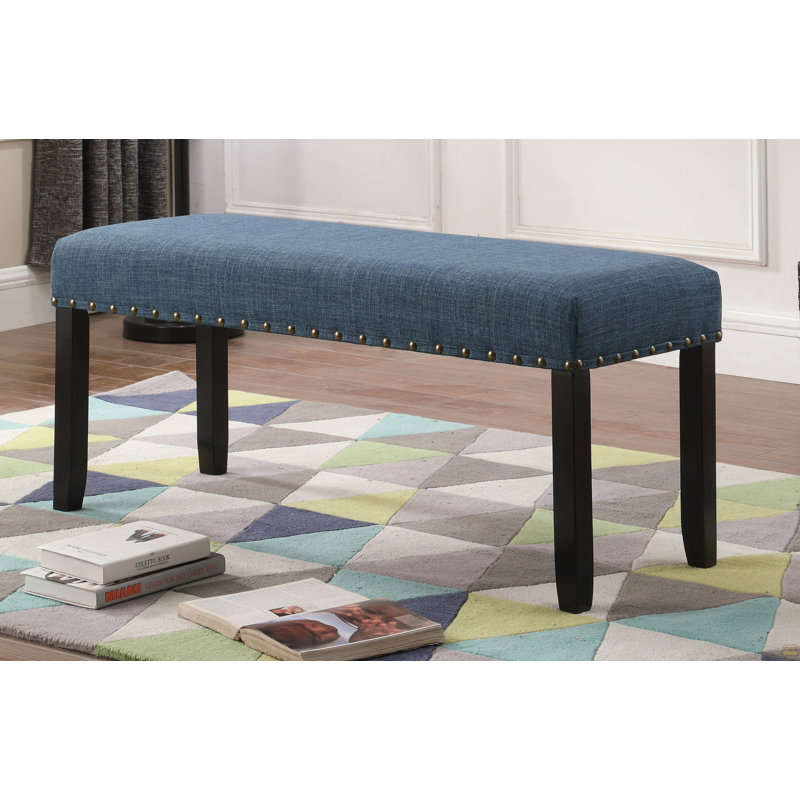 Biony Fabric Dining Bench With Nailhead Trim, Blue, Blue