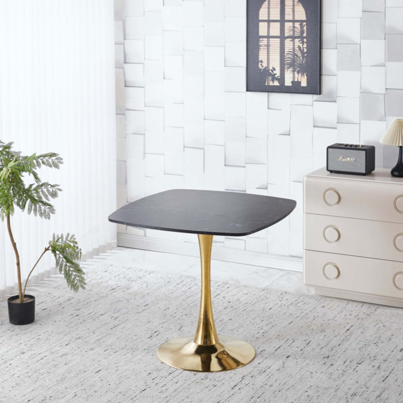 Square Dining Table, Mid-Century Modern Kitchen Table For 2-4 Person, Tulip Pedestal Base With MDF Tabletop For Small Space, Apartment, Breakfast Nook