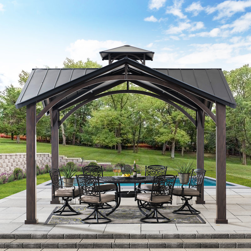 SUNJOY 12.5 x 12.5 ft. Hardtop Gazebo Outdoor Aluminum & Galvanized Steel Frame Gazebo with Aluminum 2-Tier Hardtop Roof and Ceiling Hook, for Garden, Backyard, and Lawn Activities, Black
