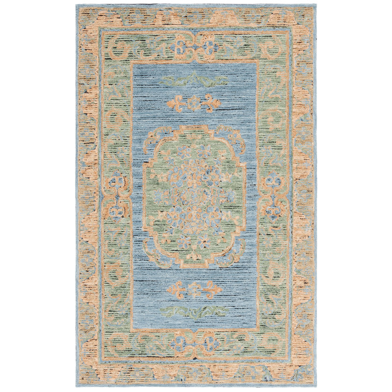 Savonnerie 401 Hand Tufted Wool/Cotton Oriental Indoor Use Only Rug in Pink/Gold, Rectangle 6' x 9'