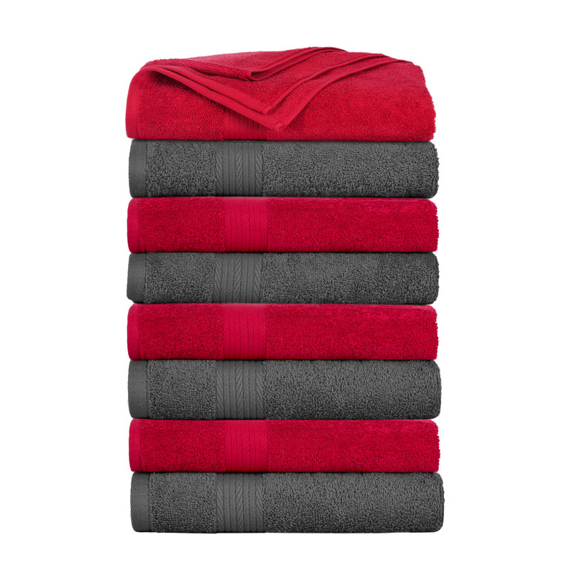 100% Cotton 600 GSM Bath Towels, Gray/Red
