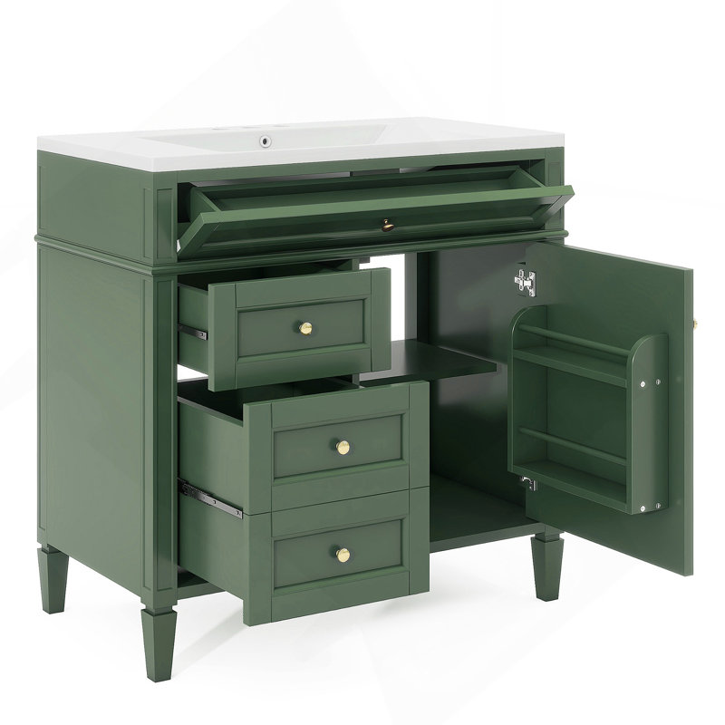 Meuble-lavabo moderne 36 po avec lavabo supérieur, Vert