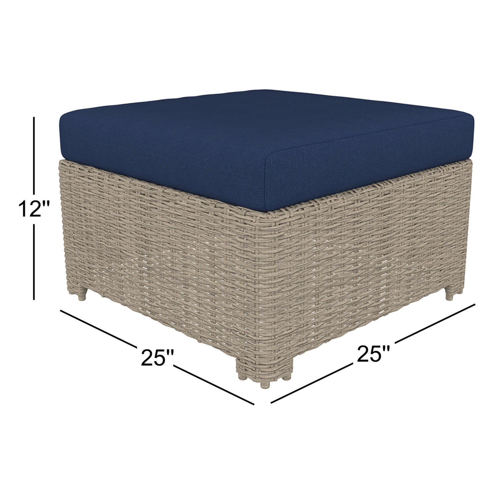 Outdoor Ottoman With Sunbrella Cushions, Canvas Navy