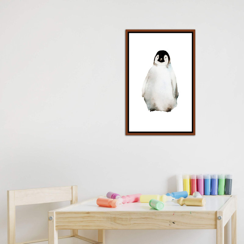 Art pingouin, H 26 po x l 18 po x P 1,5 po, Toile avec cadre en bois brun