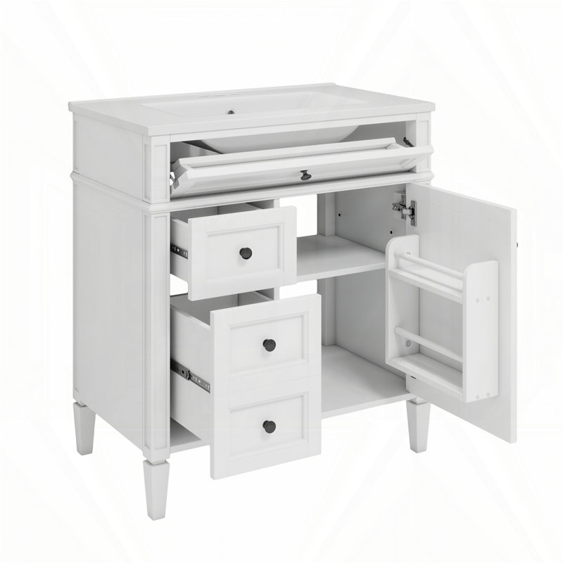 Meuble-lavabo de 30 po avec lavabo supérieur, Blanc, Noir, 30"