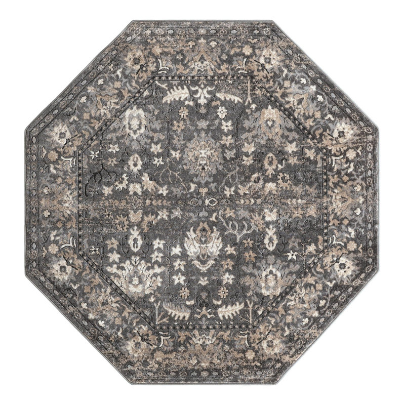 Burrill Abstract Gray Area Rug, Octagon 6'1" x 6'1"