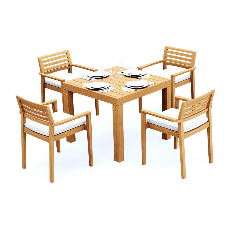 3 Pcs Grade-A Teak Wood Dining Set: 36" Square Table And 2 Montana Stacking Arm Chairs #11MT0802, 4