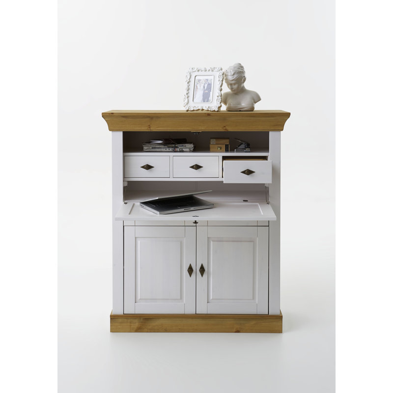 Kelly Solid Wood Solid Wood Secretary Desk, Stained and varnished White/Brown