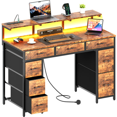 Metal Base Computer Desk with Power Outlet