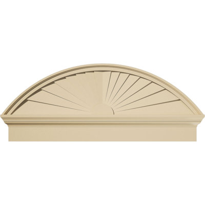 42"W x 17-3/8"H x 2-1/2"P Segment Arch Sunburst Signature Urethane Combination Pediment, Primed Tan