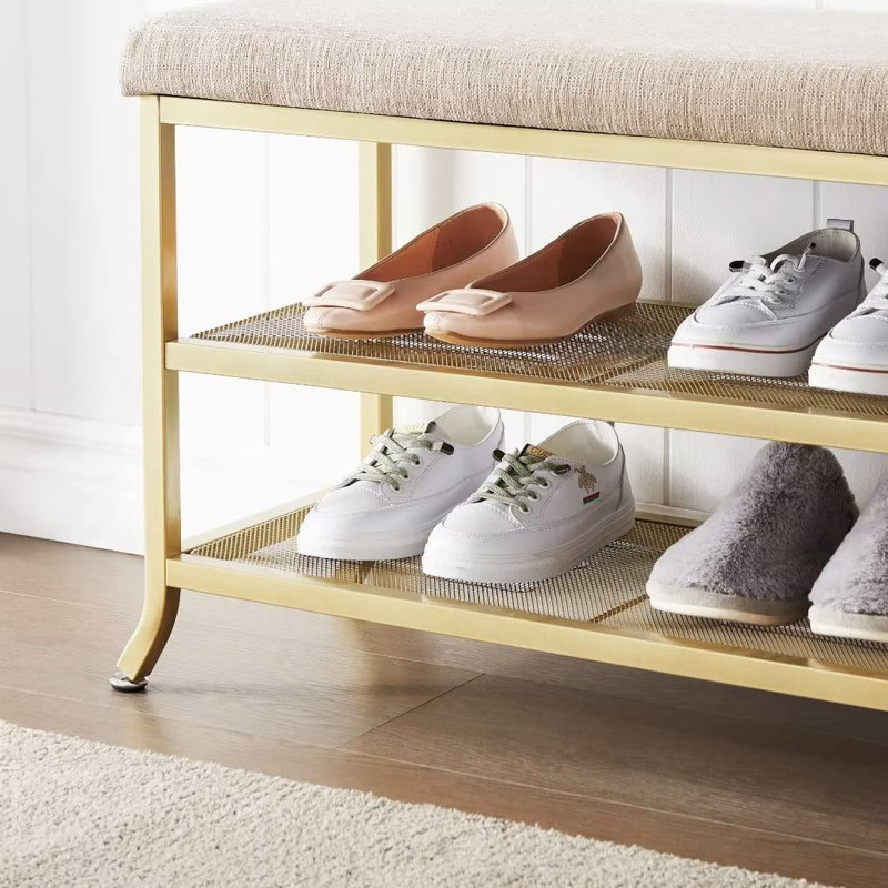 Richerd Shoe Storage Bench, Gold/Cream