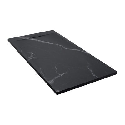 Emberveil Marble White SMC Shower Base 36" x 48" – Low Profile Anti-Slip Stone Texture with Side Drain