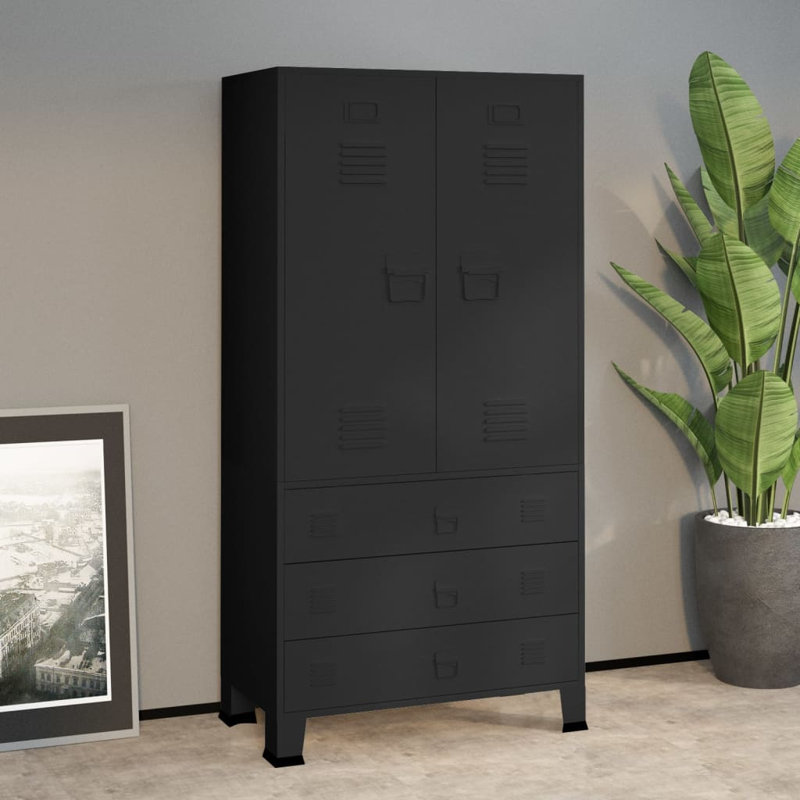 Bertrame Industrial Wardrobe 90x50x180 cm Metal, Black