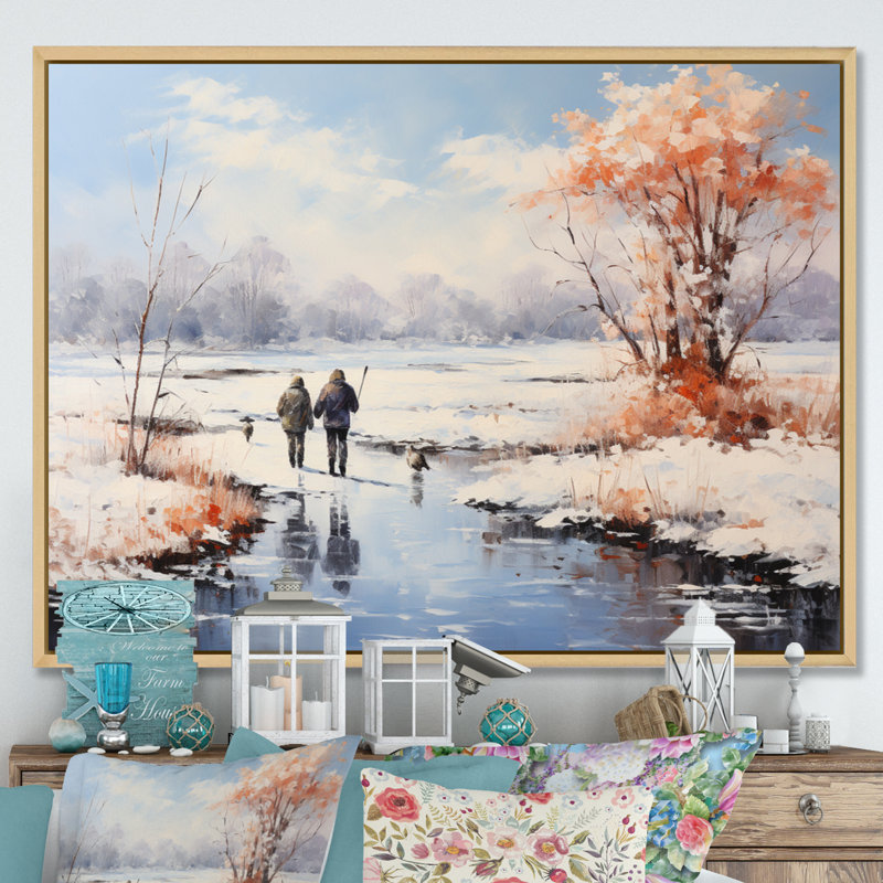 Winter Landscape Frozen Pond II, reproduction d'art sur toile, H 30 po x l 40 po, Cadre naturel flottant