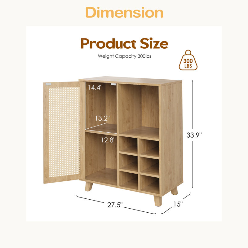 Buffet avec rangement, armoire à vin 33,9 pouces avec porte-bouteilles, armoires de buffet pour la maison, Naturel