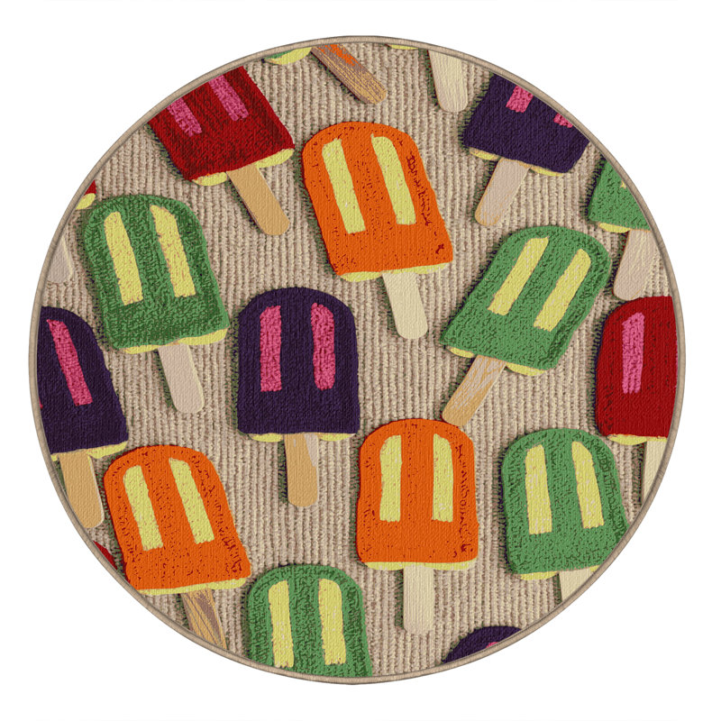 Washable Popsicle Desserts Area Rug, Round 3'