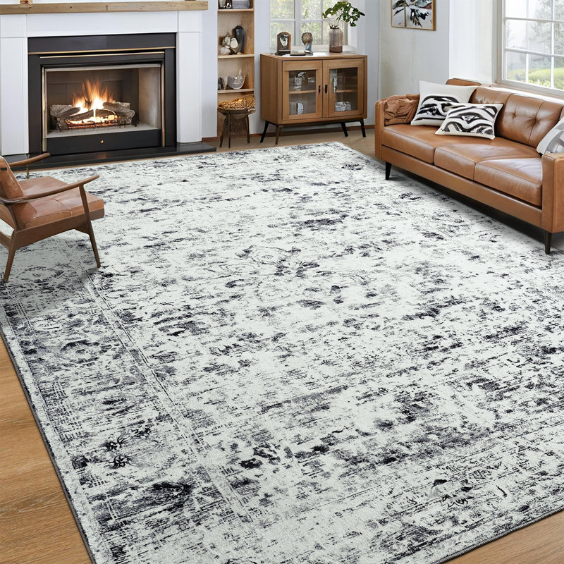 Tapis à motif floral lavable Wymond, Rectangle 4pi x 6 pi