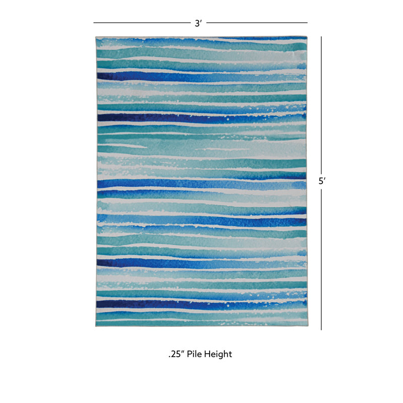 Tapis ivoire et bleu tissé à la machine Madelyn, Rectangle 3 pi x 5 pi