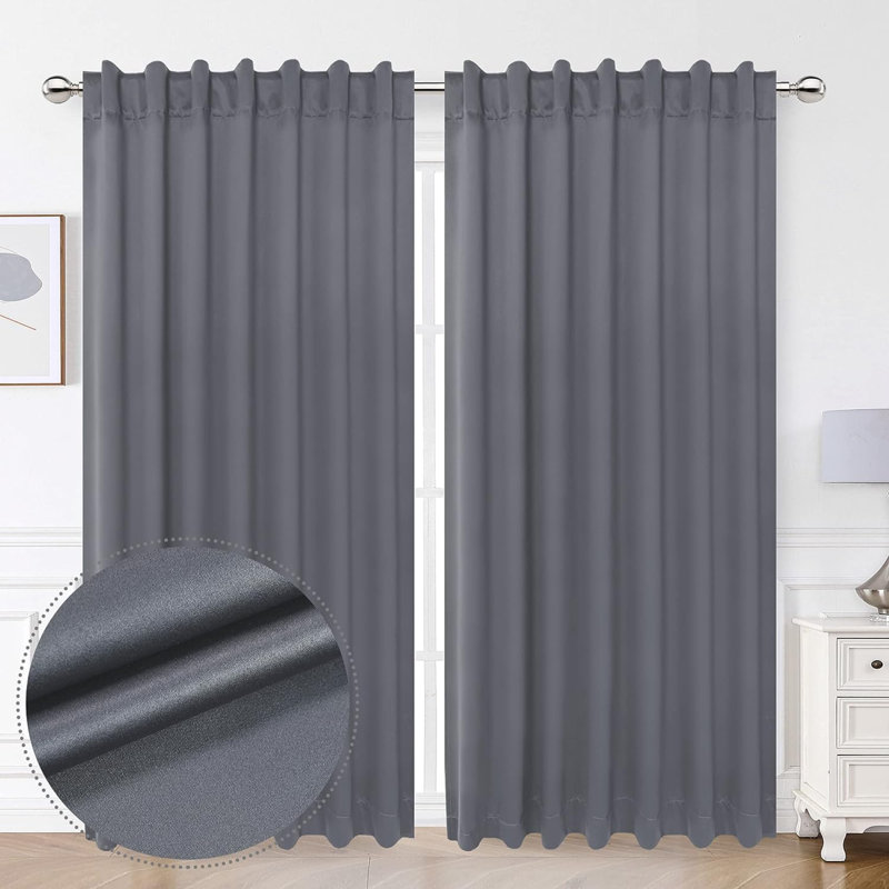 Rideau en satin de coton, gris, L 52 po x L 96 po