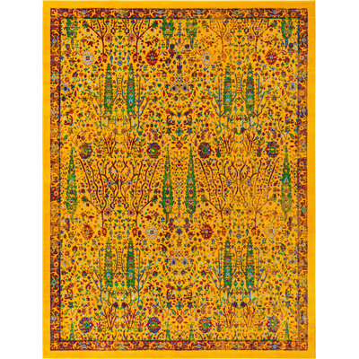 Tapis contemporain de couleur jaune-vert Manlia